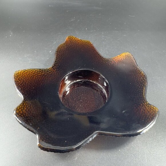 1990s Hallmark Deep Brown Glass Maple Leaf Votive Tea Candle Holder Single VTG - Picture 15 of 15